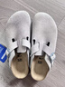 BIRKENSTOCK勃肯德國進(jìn)口女款牛皮絨面革時(shí)尚灰色Boston包頭拖鞋 石灰色窄版1027751 37 曬單實(shí)拍圖