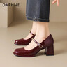 達芙妮高跟鞋女2025新款法式復古紅色單鞋女粗跟不累腳瑪麗珍女鞋 酒紅色 38 曬單實(shí)拍圖
