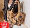 可愛(ài)貓咪帆布包包女大容量通勤單肩手提袋學(xué)生百搭外出通勤媽咪包 棕色Kitty貓 曬單實(shí)拍圖