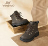 英氏（YEEHOO）童鞋加絨保暖英倫風(fēng)中大童皮靴兒童24秋冬新款男女童馬丁靴 深灰 加絨 34 曬單實(shí)拍圖