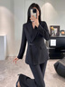 新中式國風(fēng)西裝套裝女2026新款高級感氣質(zhì)通勤職業(yè)西服正裝工作服 黑色西裝+闊腿褲 【褲長(cháng)102~106c L 建議108-117斤 曬單實(shí)拍圖