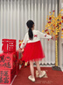 英氏（YEEHOO）童裝女寶寶長(cháng)袖紅色連衣裙抓周裙超好看生日裙可愛(ài)網(wǎng)紗蓬蓬裙 新年紅 120 cm 曬單實(shí)拍圖