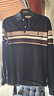 與狼共舞【100%長(cháng)絨棉】秋冬通勤撞色條紋男士長(cháng)袖POLO衫 001黑色 M 曬單實(shí)拍圖