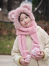 三麗鷗（SANRIO）庫洛米兒童帽子圍巾手套一體三件套2025新款秋冬保暖女孩冬季女童 16#棕粉兔子2025新款 2-10歲【帽圍47-54cm】 x 均碼 曬單實(shí)拍圖