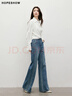 紅袖復古做舊水洗喇叭褲2025春季新款女裝顯高顯瘦百搭女神闊腿牛仔褲 牛仔藍071 S 曬單實(shí)拍圖