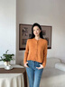 Olrain歐芮兒簡(jiǎn)約鏤空短款針織開(kāi)衫女裝春季新款氣質(zhì)休閑外套 橙色 M 曬單實(shí)拍圖