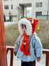途尊國潮風(fēng)龍角兒童寶寶帽子過(guò)年可愛(ài)新年喜慶紅色毛絨醒獅帽子秋冬季 國潮系列【麒麟紅色】貂毛絨 曬單實(shí)拍圖