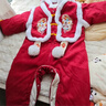 優(yōu)奇嬰兒衣服寶寶加絨加厚夾棉連體衣嬰幼兒百天周歲喜慶過(guò)年拜年衣服 曬單實(shí)拍圖