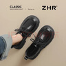 ZHR樂(lè )福鞋女增高厚底英倫風(fēng)小皮鞋女系帶通勤百搭單鞋女 KN165黑色37 曬單實(shí)拍圖
