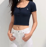 Abercrombie & Fitch【多色亨利領(lǐng)】小麋鹿圖案女裝25夏季修身短袖T恤 海軍藍(綠色小麋鹿) XS (160/84A) 曬單實(shí)拍圖