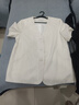 尚都比拉【含亞麻】職場(chǎng)通勤上班無(wú)領(lǐng)撞色異形扣下擺開(kāi)叉墊肩短袖西裝外套 白色 L 曬單實(shí)拍圖