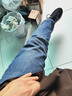 真維斯（Jeanswest）牛仔褲男2025秋冬柔軟棉彈修身小腳褲潮流時(shí)尚印花男長(cháng)褲深藍31 曬單實(shí)拍圖