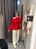 UR2025冬季新款女裝潮流簡(jiǎn)約一字領(lǐng)寬松針織衫UWJ950121 大紅色 S 曬單實(shí)拍圖