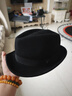 7PM男士禮帽男羊毛呢子紳士帽秋冬英倫爸爸中老年人爵士帽子青年氈帽 黑色 大碼(59-61CM)可調節 曬單實(shí)拍圖