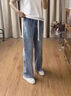 復古牛仔褲子男生青少年春秋季新款闊腿直筒休閑高中寬松學(xué)生長(cháng)褲 藍色 XL 曬單實(shí)拍圖