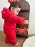 英氏（YEEHOO）嬰幼兒連體衣2025冬季男女寶寶連帽長(cháng)袖加厚保暖羽絨哈衣超韌絨 新年紅 80 cm （建議9-18個(gè)月） 曬單實(shí)拍圖