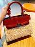 京頤刺繡女包手提包中年氣質(zhì)媽媽包生日禮物包包婚包喜婆婆婚宴凱莉包 紅色 曬單實(shí)拍圖