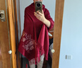 上海故事100%綿羊毛紅圍巾女士重工刺繡披肩媽媽馬年本命年禮物女高檔禮盒 曬單實(shí)拍圖