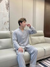 紫色花語(yǔ)【親膚棉莫面料】男士睡衣26年春秋新款長(cháng)袖家居服套裝淺藍色L 曬單實(shí)拍圖