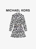 MICHAEL KORS邁克高仕 MK【兩件折上折】 女士棕櫚印花系帶短款襯衫連衣裙 黑色/白色 048 S 曬單實(shí)拍圖