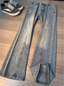棉幻 MIAN HUAN美式斜切微喇牛仔褲男秋冬季高街寬松潮流顯瘦闊腿直筒休閑長(cháng)褲子 懷舊藍 XL 曬單實(shí)拍圖