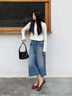 CHIC JOJO【率性留白】闊腿牛仔褲女26春新款藍色直筒休閑八分褲 云濯藍 M (27) 曬單實(shí)拍圖