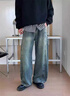 卡圖弛美式復古解構彎刀牛仔褲男秋冬季cleanfit寬松休閑直筒闊腿長(cháng)褲子 復古藍 XL 【建議130-150斤】寬松版，建議拍小一碼 曬單實(shí)拍圖