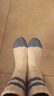 貓人女士襪子女秋冬【條紋珊瑚絨】月子襪保暖睡眠中筒襪地板襪3雙 曬單實(shí)拍圖