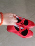特絲麗她紅色舞蹈鞋女軟底中老年跳舞鞋成人中跟廣場(chǎng)舞鞋帆布舞鞋 紅色 曬單實(shí)拍圖