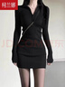 柯蘭娜小媽風(fēng)連衣裙女包臀裙黑絲搭配新款裙子辣妹穿搭春秋冬女裝套裝 黑色 均碼 【適合80-145斤】 曬單實(shí)拍圖