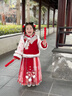 貝優(yōu)可古月家漢服女童2026冬款兒童新中式仙氣明制馬面裙套裝紅色拜年服 紅色套裝 130 曬單實(shí)拍圖