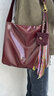 紅谷包包女包新款真皮單肩腋下包亮面油蠟牛皮hobo包包新年禮物 煙熏紅棕 曬單實(shí)拍圖