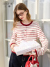 三彩2026春季新款圓領(lǐng)條紋針織衫長(cháng)袖開(kāi)衫外套繡花新年毛衫M 曬單實(shí)拍圖