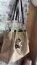 心楠新款大容量托特包百搭珍珠鏈條休閑單肩女學(xué)生上課通勤斜挎包包女 卡其色豹紋托特包-送掛件 曬單實(shí)拍圖