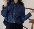 范思藍恩23FS14609 深藍色軟牛仔襯衫女秋冬長(cháng)袖復古休閑疊穿襯衣 深牛仔藍 S 曬單實(shí)拍圖