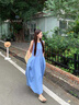小野七天藍色無(wú)袖法式背心連衣裙子女純欲夏季2025新款海邊度假氣質(zhì)長(cháng)裙 藍色 M 曬單實(shí)拍圖