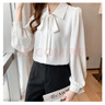 初申長(cháng)袖襯衫女氣質(zhì)翻領(lǐng)蝴蝶結設計通勤休閑白襯衣上衣S13KC2990 白色 M 曬單實(shí)拍圖