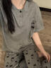 繆黛HelloKitty貓純棉睡衣女2026春夏季新款短袖長(cháng)褲學(xué)生家居服可外穿 灰色 棉100% XL (170) 曬單實(shí)拍圖