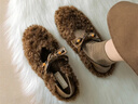 達芙妮毛毛鞋女2025新款冬季爆款百搭蝴蝶結保暖棉鞋加絨保暖單鞋 棕色 36 曬單實(shí)拍圖