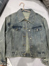 百圖betu女裝秋季新款短外套懷舊復古落肩袖牛仔外套女2408T57 牛仔色 S 曬單實(shí)拍圖