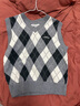 Teenie Weenie小熊女裝簡(jiǎn)約時(shí)尚早秋V領(lǐng)格紋休閑通勤學(xué)院針織背心 灰色 S 160 曬單實(shí)拍圖