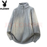 花花公子（PLAYBOY）半拉鏈立領(lǐng)毛衣男2025新款秋冬季套頭針織衫男士高級感純色毛線(xiàn)衣 灰色 4XL 建議165-180斤 曬單實(shí)拍圖