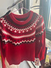 金菊圣誕26新年本命紅加厚100%綿羊毛費爾島提花秋冬復古毛衣女羊毛衫 紅色 M 曬單實(shí)拍圖