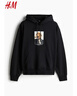 H&M男裝女裝衛衣春季加絨寬松美式情侶重磅落肩長(cháng)袖連帽衫1240529 黑色/Los Angeles Privileges M 175/100 曬單實(shí)拍圖