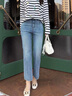 茵曼（INMAN）【九分褲】簡(jiǎn)約毛邊直筒牛仔褲2026春女裝新款高腰長(cháng)褲 牛仔藍 27 曬單實(shí)拍圖