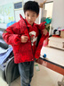 左西男童羽絨服冬季加厚拜年服2025新款兒童三防連帽外套 紅色 150 曬單實(shí)拍圖
