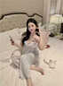 繆黛性感純欲冰絲吊帶睡衣女2026新款春夏季帶胸墊高級感四件套家居服 吊帶+短褲+長(cháng)袖+長(cháng)褲 《帶胸墊》 XL (170) 曬單實(shí)拍圖
