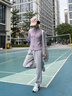 徽格兒（phigeer）春季羽毛球服女戶(hù)外登山跑步運動(dòng)套裝速干透氣瑜伽外套長(cháng)袖訓練服 粉紫兩件套（白灰褲） M 曬單實(shí)拍圖
