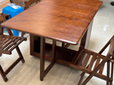 樂(lè )系（LEXI） 折疊餐桌家用小戶(hù)型可移動(dòng)桌椅組合可伸縮吃飯桌子 實(shí)木折疊餐桌-胡桃色140CM長(cháng)+4椅 曬單實(shí)拍圖