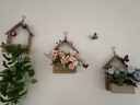 壁掛花器墻面裝飾品假仿真花客廳房間電視背景墻上綠植小掛件遮丑 珊瑚玫瑰粉色+木質(zhì)小房子【送掛鉤、燈串、蝴蝶裝飾】 曬單實(shí)拍圖